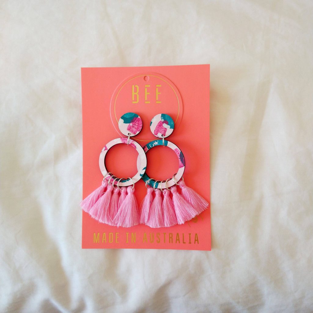 Pale pink and teal earrings